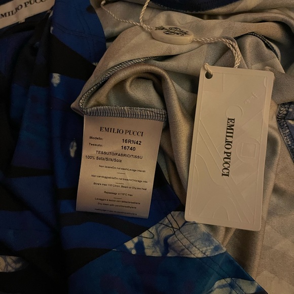 EMILIO PUCCI COBALT BLUE CRYSTALS STUDDED COLLAR NECK SILK SLEEVELESS TOP 40 - Picture 8 of 9